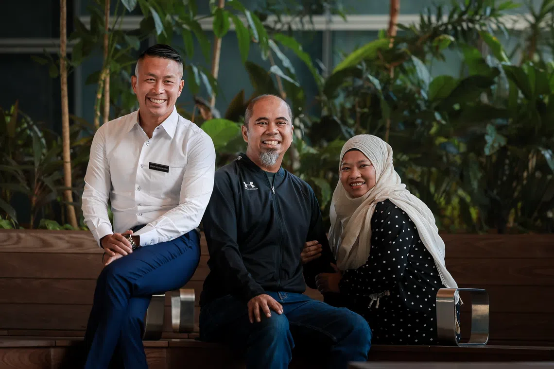 (From left) Associate Professor Melvin Chua, Mr Mohamed Farhain Mohamed Pawsie and his wife Nurislamiyah Ithsnen.