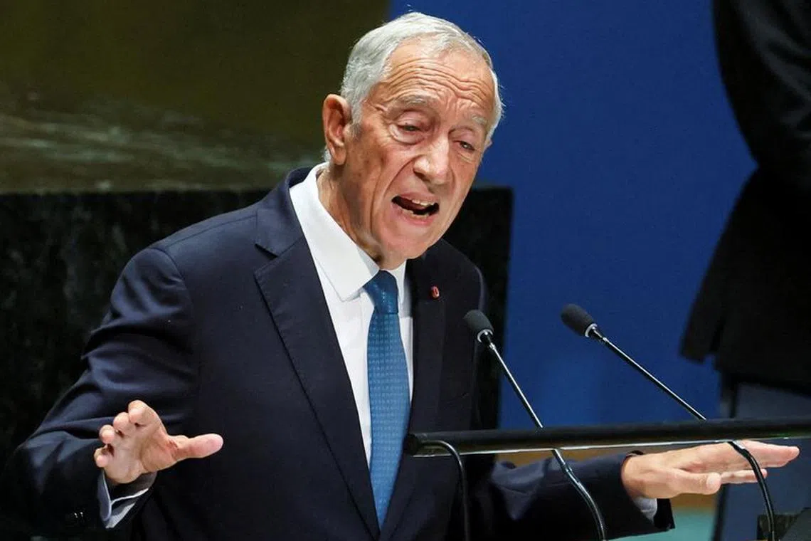 FILE PHOTO: Portugal's President Marcelo Rebelo de Sousa addresses the 78th Session of the U.N. General Assembly in New York City, U.S., September 19, 2023.  REUTERS/Brendan McDermid/File Photo