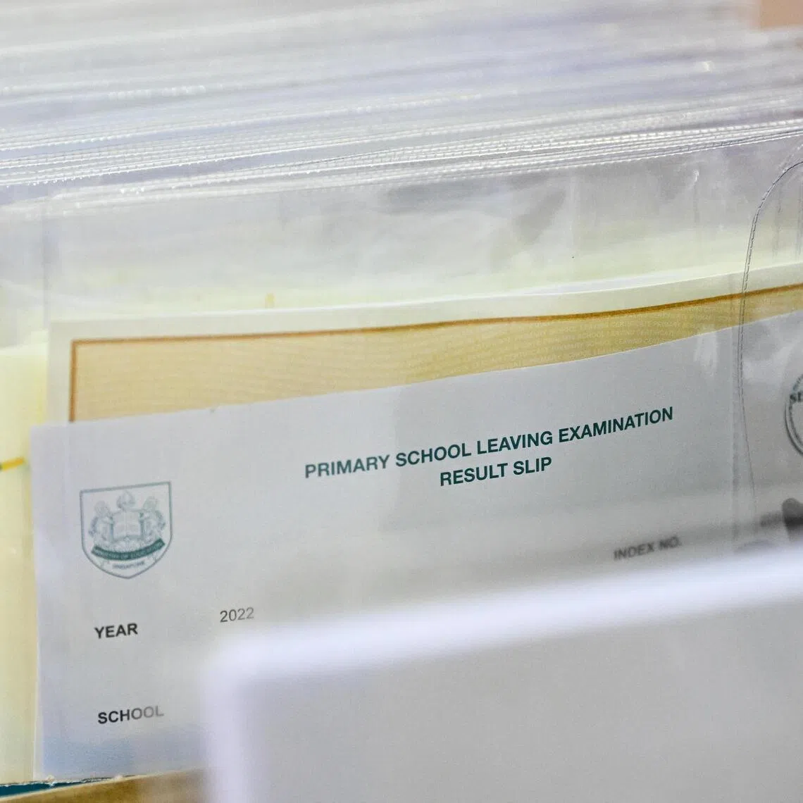 Picture of PSLE result slips before they were released to students. 