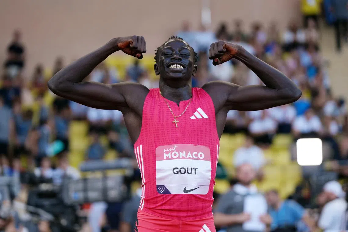 FILE PHOTO: Athletics - Diamond League - Monaco - Stade Louis II, Monaco - July 11, 2025 Australia's Gout Gout celebrates after winning the Men's U23 200m final REUTERS/Aleksandra Szmigiel/File Photo