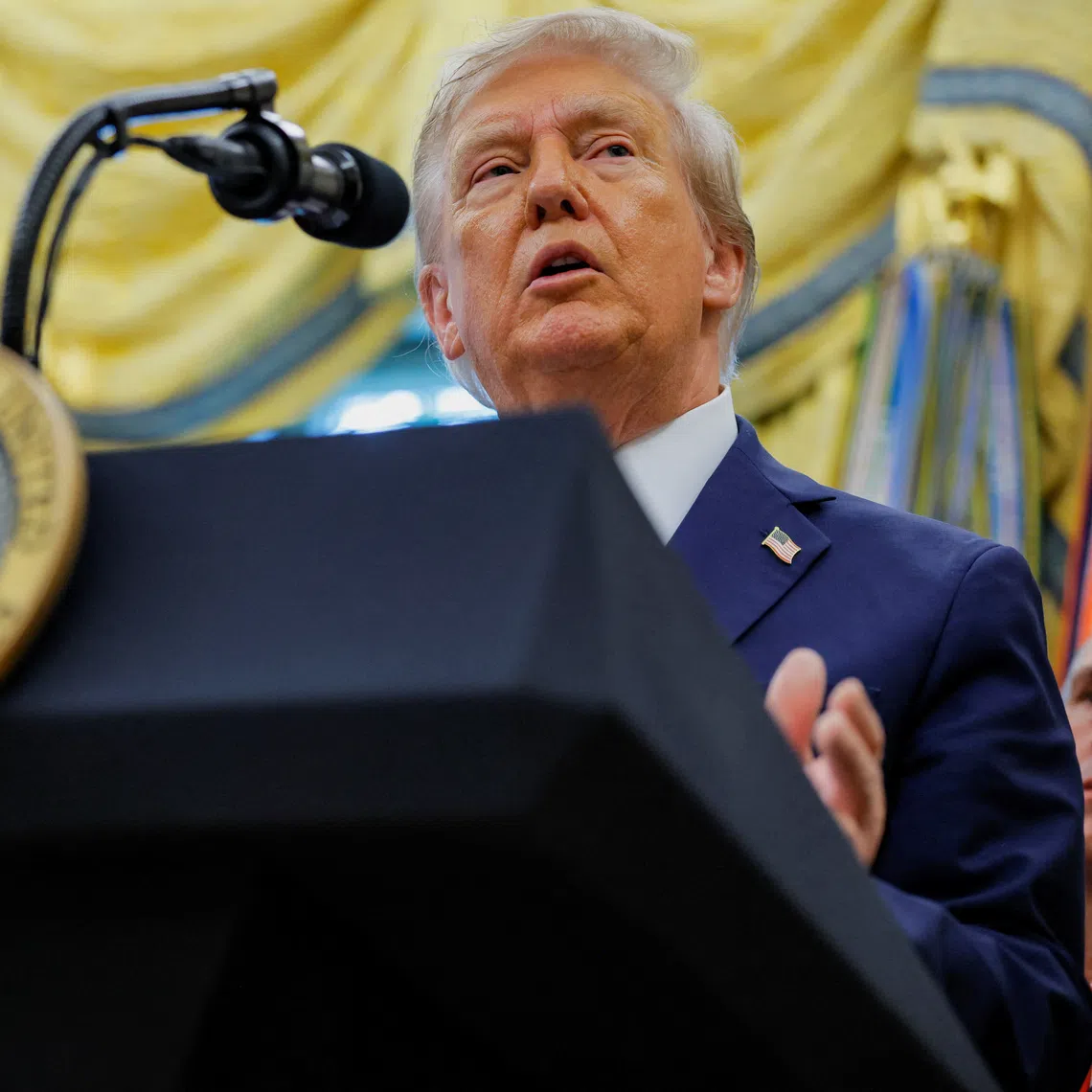 U.S. President Donald Trump speaks during an event to announce that the Space Force Command will move from Colorado to Alabama, in the Oval Office at the White House in Washington, D.C., U.S., September 2, 2025. REUTERS/Brian Snyder