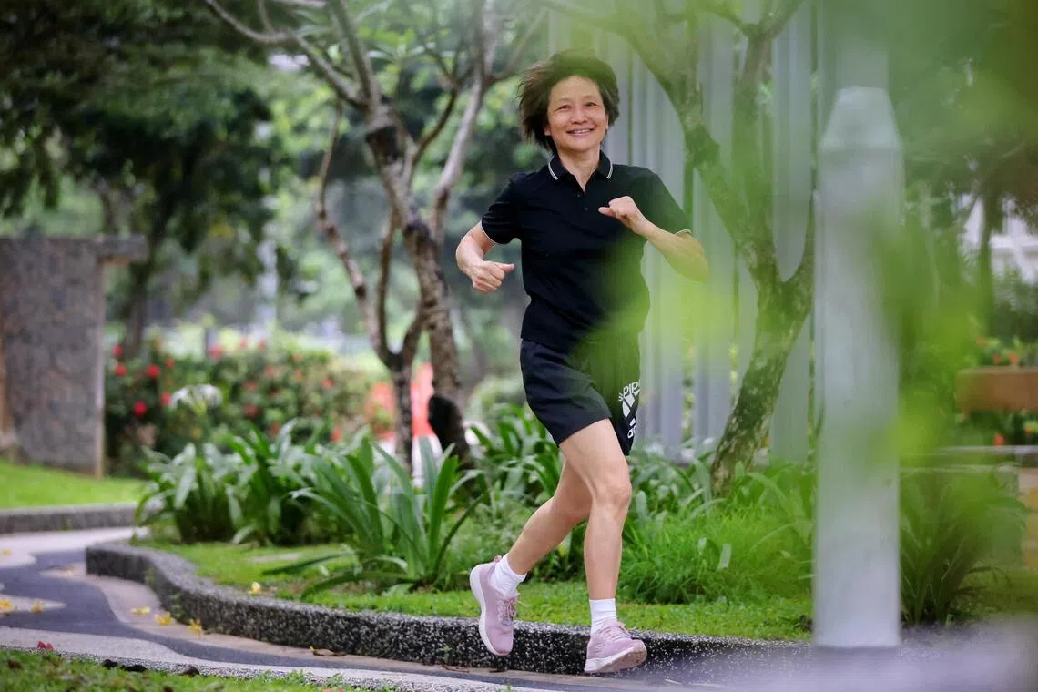 Ms Chen Xujin, 62, sought treatment for her perimenopausal symptoms early and now enjoys a range of sports as well as dancing. ST PHOTO: JASON QUAH
