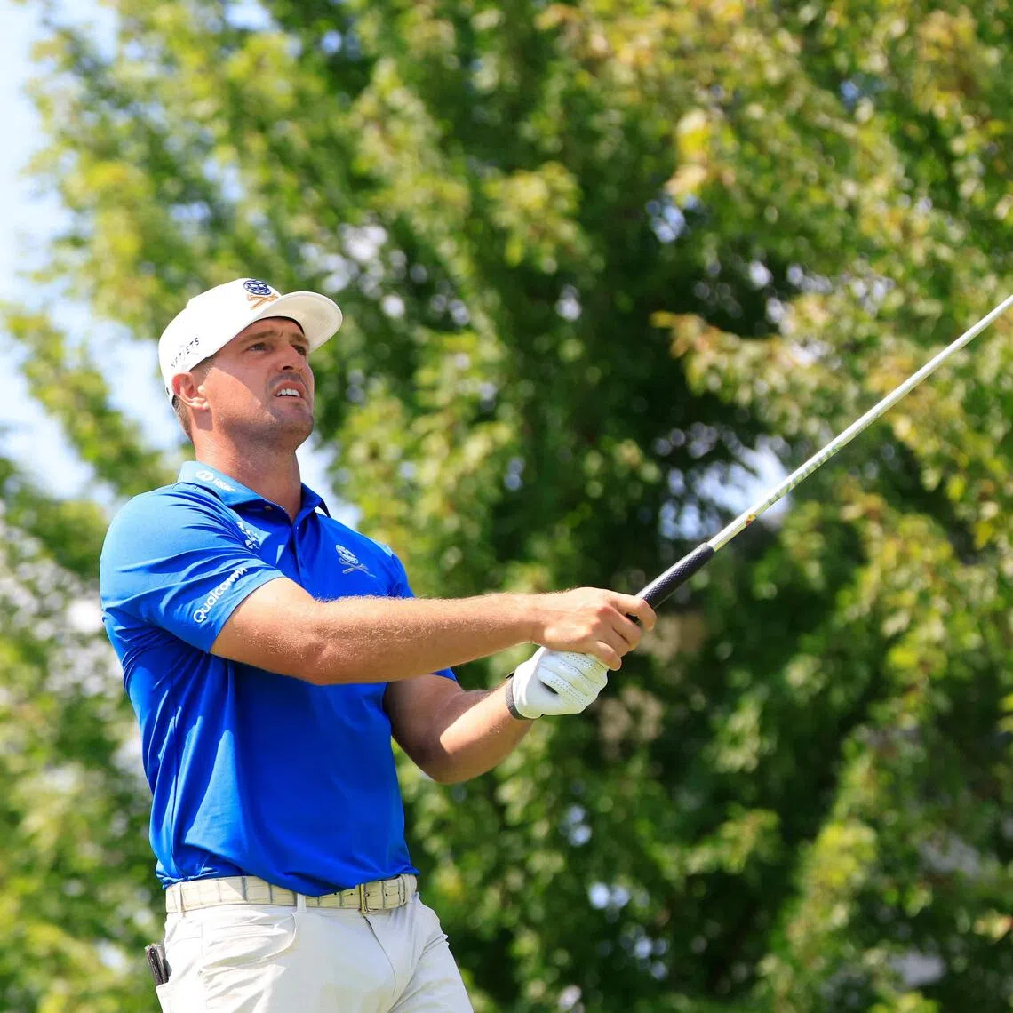 Bryson DeChambeau in action during the first day of LIV Golf Indianapolis at The Club at Chatham Hills on Aug 20, in Westfield, Indiana.