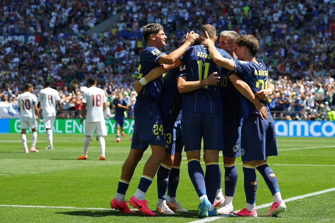 Soccer Football - FIFA World Cup 2026 - Group B - Bosnia and Herzegovina v Qatar - Seattle Stadium, Seattle, Washington, U.S. - June 24, 2026 Bosnia and Herzegovina's Edin Dzeko and teammates celebrate their second goal, an own goal scored by Qatar's Sultan Albrake REUTERS/Carlos Barria