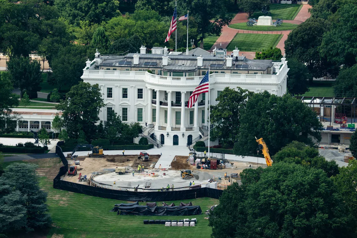 Construction of a helipad at the White House seen from a window at the Washington Monument, in Washington, D.C., U.S., August 4, 2026. REUTERS/Eric Lee
