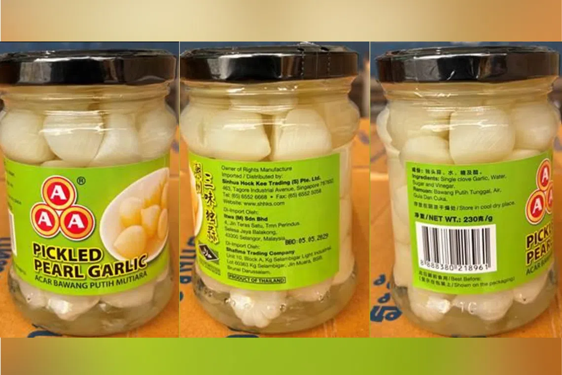 The jars of Pickled Pearl Garlic (230g) originate from Thailand and are imported by Sinhua Hock Kee Trading.