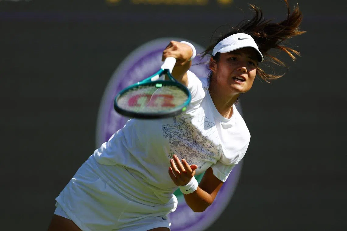 Britain's Emma Raducanu in a practice session, ahead of her July 1 Wimbledon first-round match against Ekaterina Alexandrova.