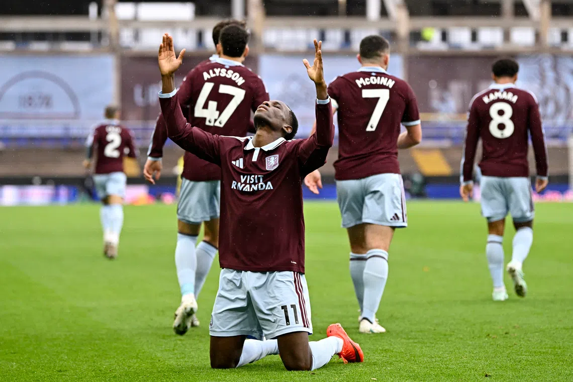 Aston Villa’s Nicolas Jackson celebrates their third successive league win over Manchester City on Oct 24.