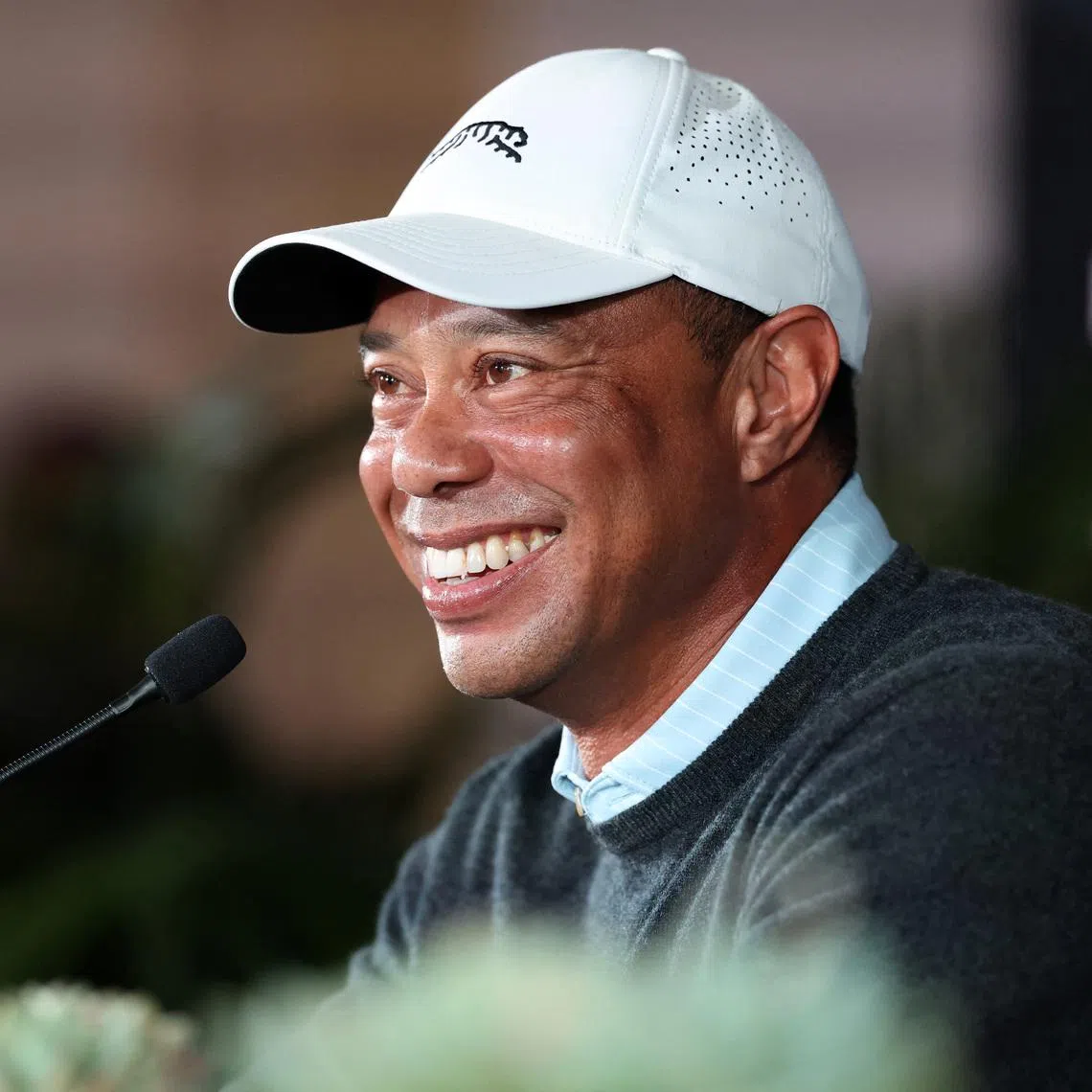 Feb 17, 2026; Pacific Palisades, CA, USA;  Genesis Invitational tournament host Tiger Woods speaks to the media during a press conference at Riviera Country Club. Mandatory Credit: Kiyoshi Mio-Imagn Images