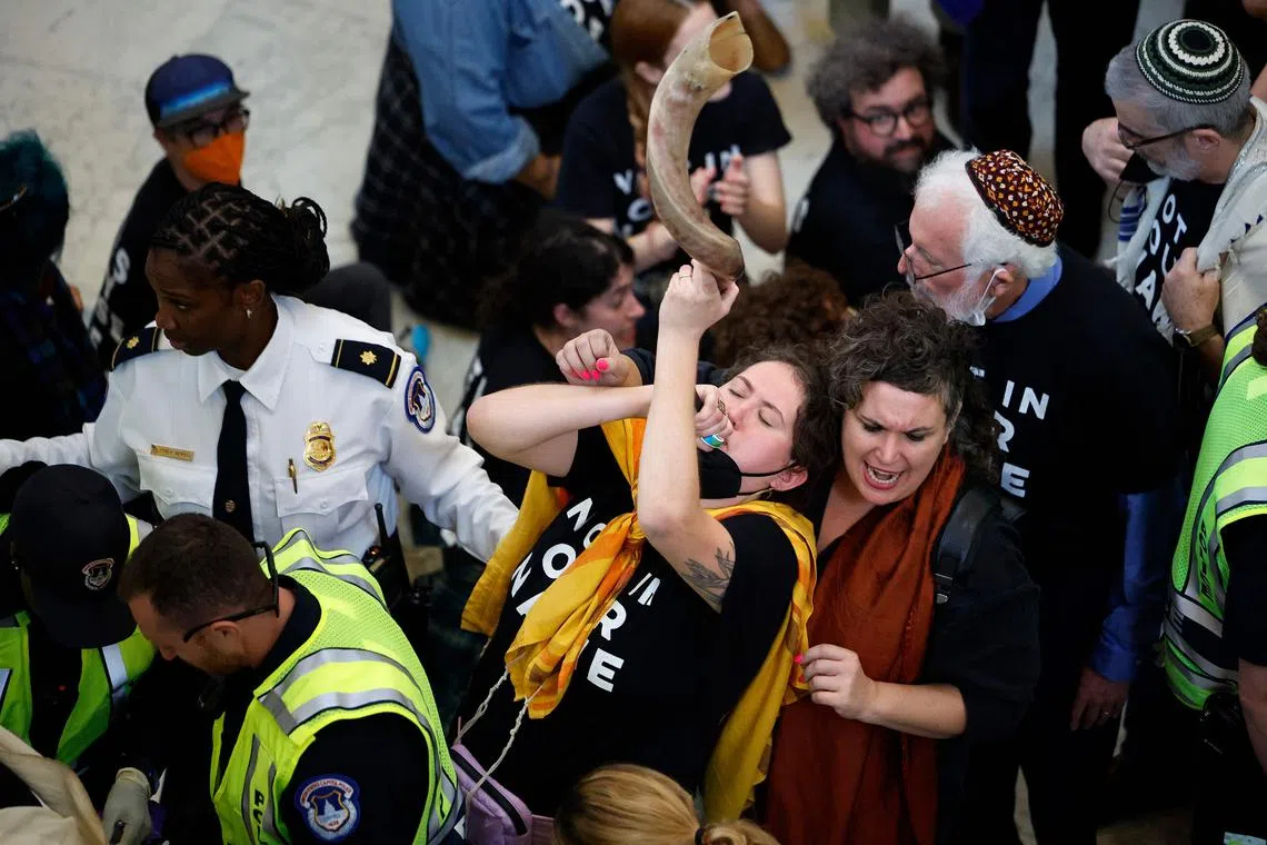 The rally was organised by two Jewish anti-Zionist groups, Jewish Voice for Peace and If Not Now.