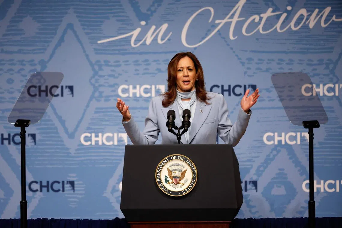 Democratic presidential nominee, US Vice-President Kamala Harris, delivers remarks at the Congressional Hispanic Caucus Institute's 47th Annual Leadership Conference on Sept 18 in Washington DC. 