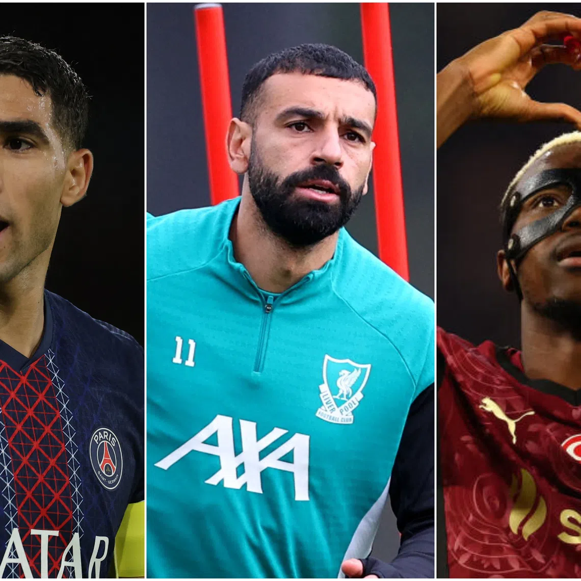 (From left) Achraf Hakimi, Mohamed Salah and Victor Osimhen were shortlisted for the 2025 African men’s player of the year award.