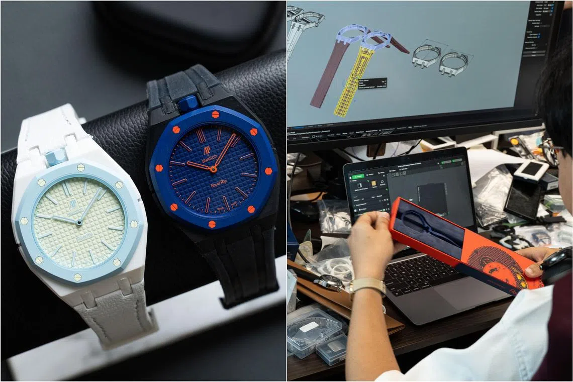 Delugs' rubber and leather strap prototypes for the Audemars Piguet x Swatch Royal Pop pocket watch.