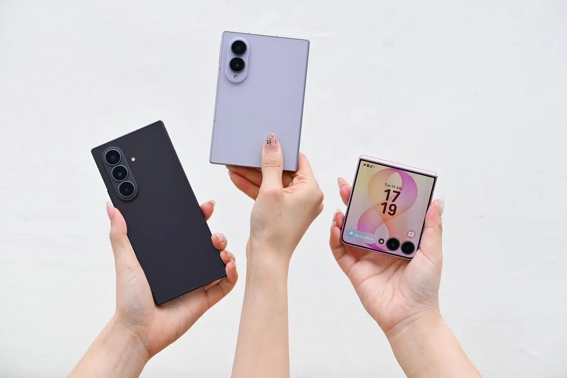 (From left) Samsung’s Galaxy Z Fold8 Ultra, Galaxy Z Fold8 and Galaxy Z Flip8.