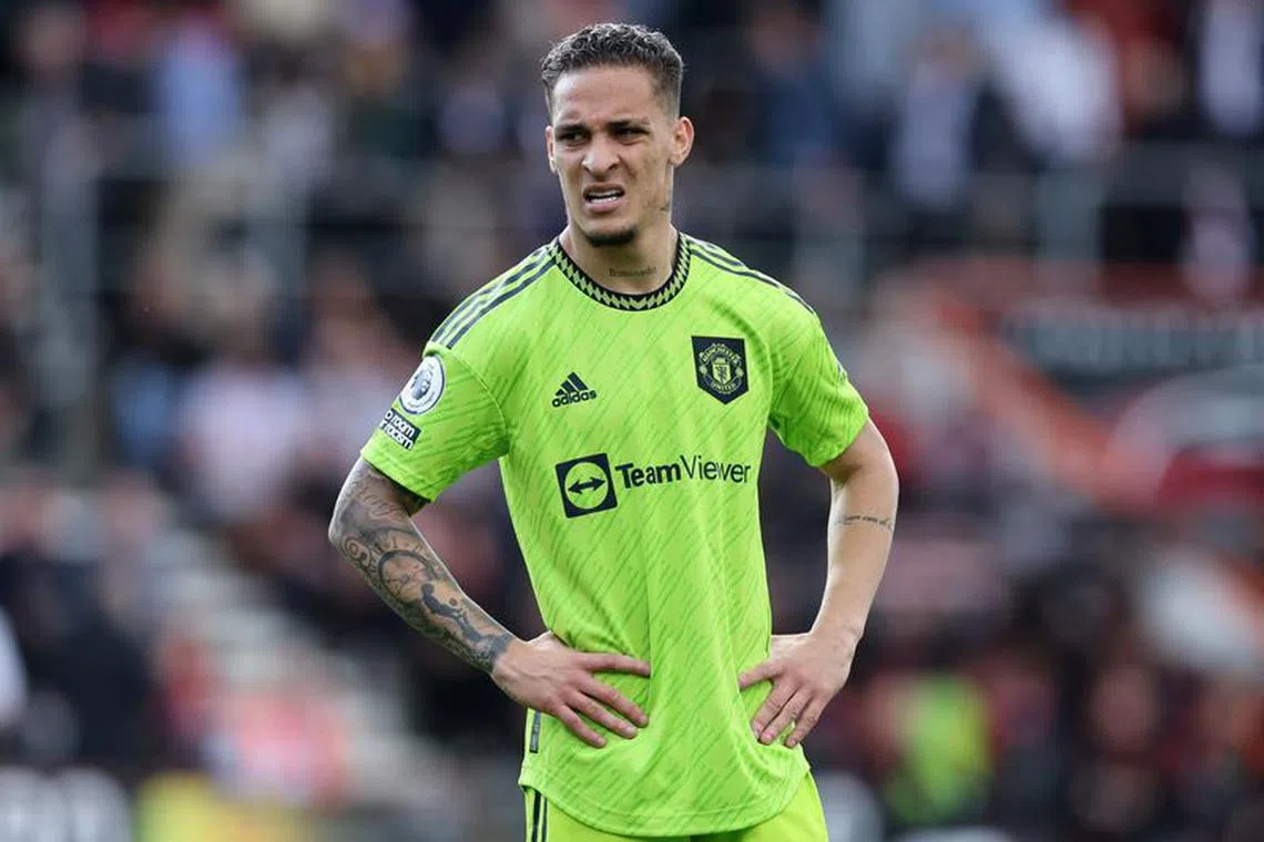 FILE PHOTO: Soccer Football - Premier League - AFC Bournemouth v Manchester United - Vitality Stadium, Bournemouth, Britain - May 20, 2023 Manchester United's Antony reacts REUTERS/David Klein