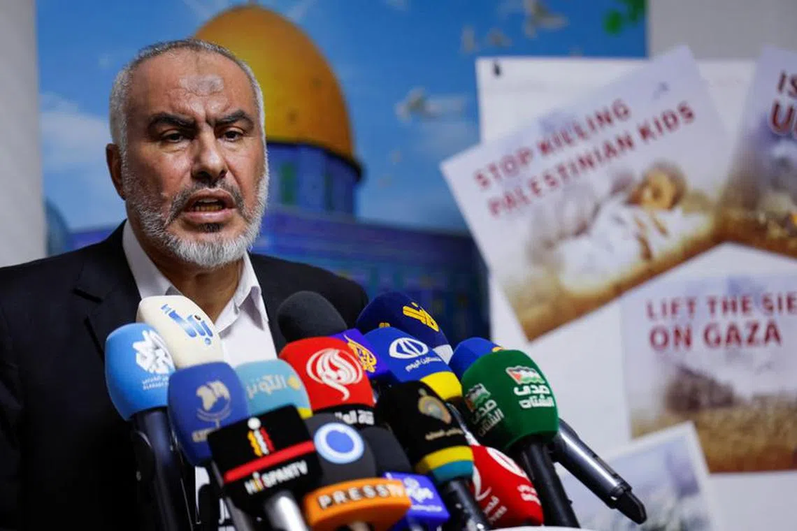 Ghazi Hamad, member of Hamas Political Office, delivers remarks on the ongoing conflict between Israel and Hamas, during a press conference in Beirut, Lebanon, November 2, 2023. REUTERS/Alaa Al-Marjani/ File photo