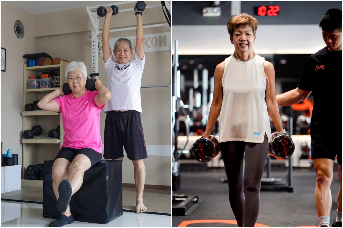 Alice Chia (right), and James Lo and his wife, Ai Ling, are among a growing number of older adults lifting heavy today.