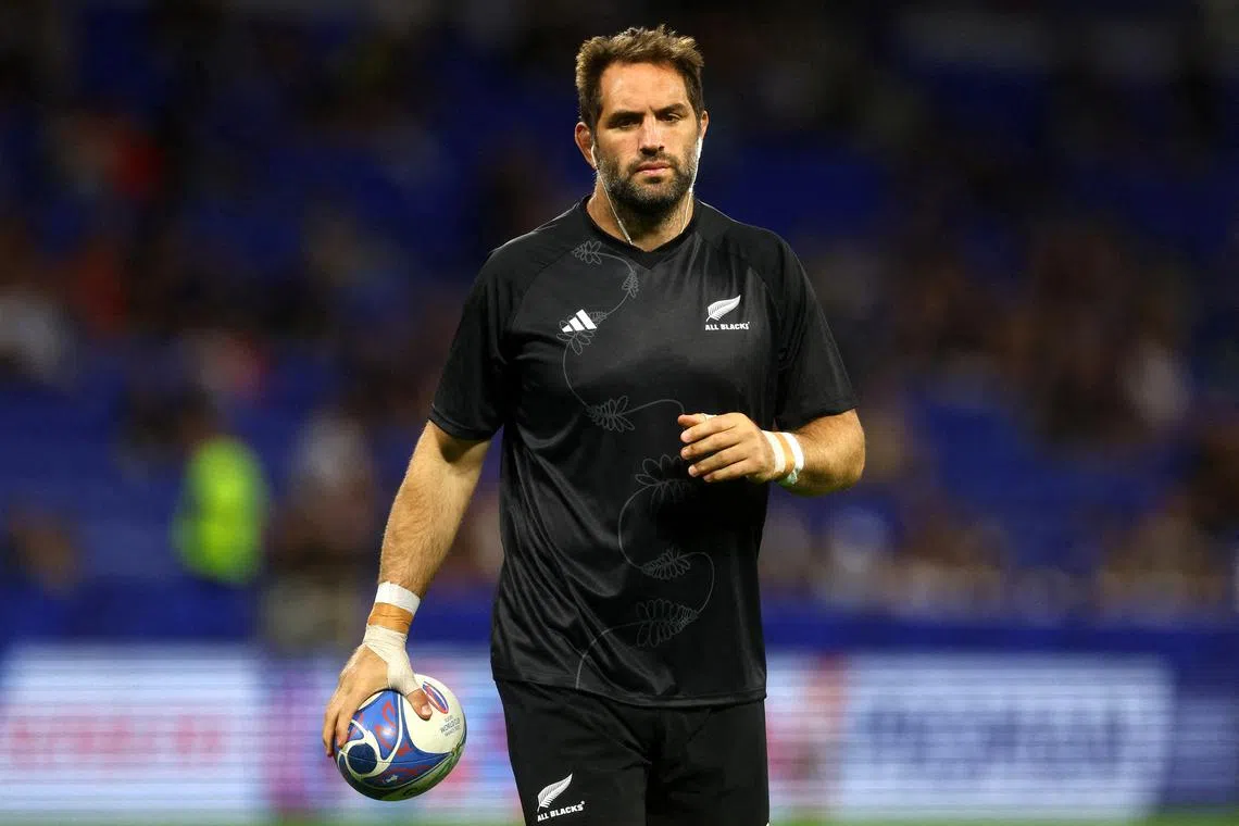 FILE PHOTO: Rugby Union - Rugby World Cup 2023 - Pool A - New Zealand v Italy - Groupama Stadium, Lyon, France - September 29, 2023 New Zealand's Sam Whitelock during the warm up before the match REUTERS/Paul Childs/File Photo