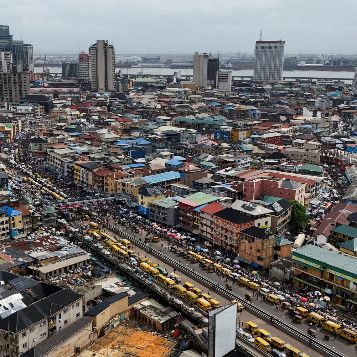 A drone view of commercial hub of Lagos Island, in Lagos, Nigeria, November 3, 2025. REUTERS/Sodiq Adelakun