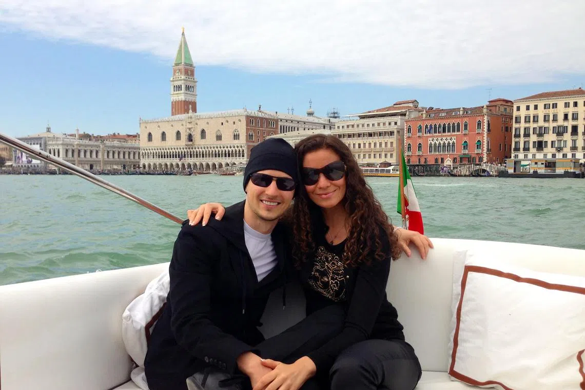 A photo provided by Ms Irina Bolgar shows her with Pavel Durov in Venice in April 2013. 
