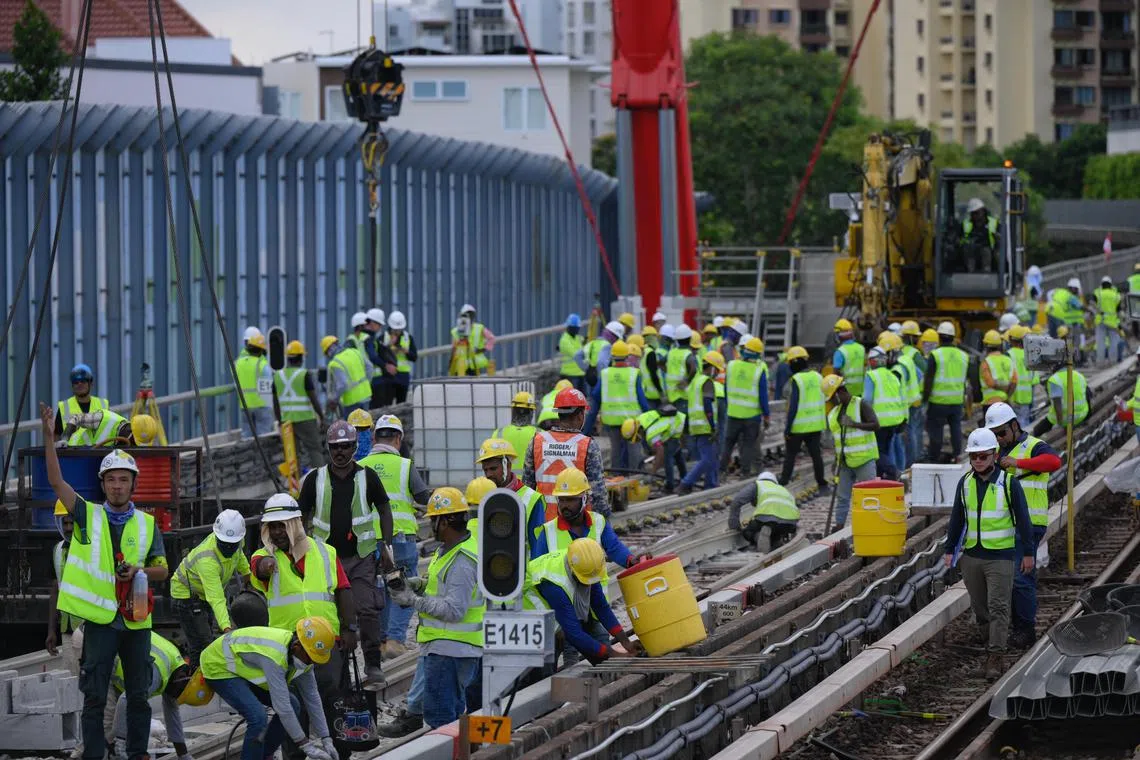The train service suspension, which started on Dec 7, is needed so that tracks from the East-West Line can be connected to the new East Coast Integrated Depot. 

Work being carried out on the Tanah Merah Viaducts, to connect the tracks from the East-West Line to the new East Coast Integrated Depot (ECID) on Dec 8, 2024.