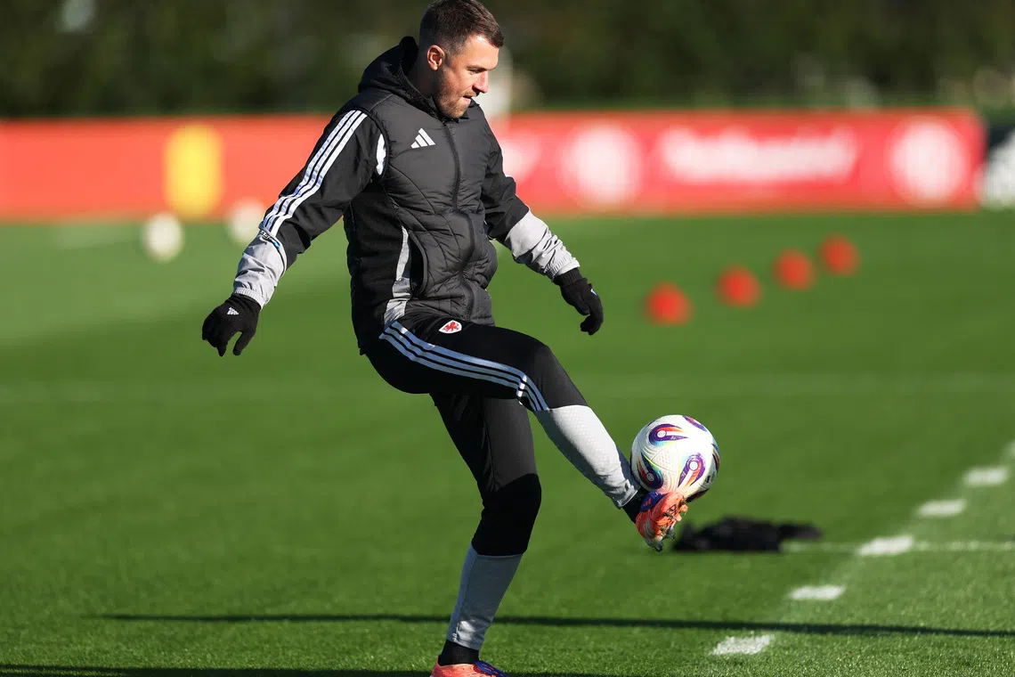 Soccer Football - World Cup - UEFA Qualifiers - Wales Training - Vale Resort, Hensol, Wales, Britain - November 17, 2025 Wales' Aaron Ramsey during training Action Images via Reuters/Andrew Boyers