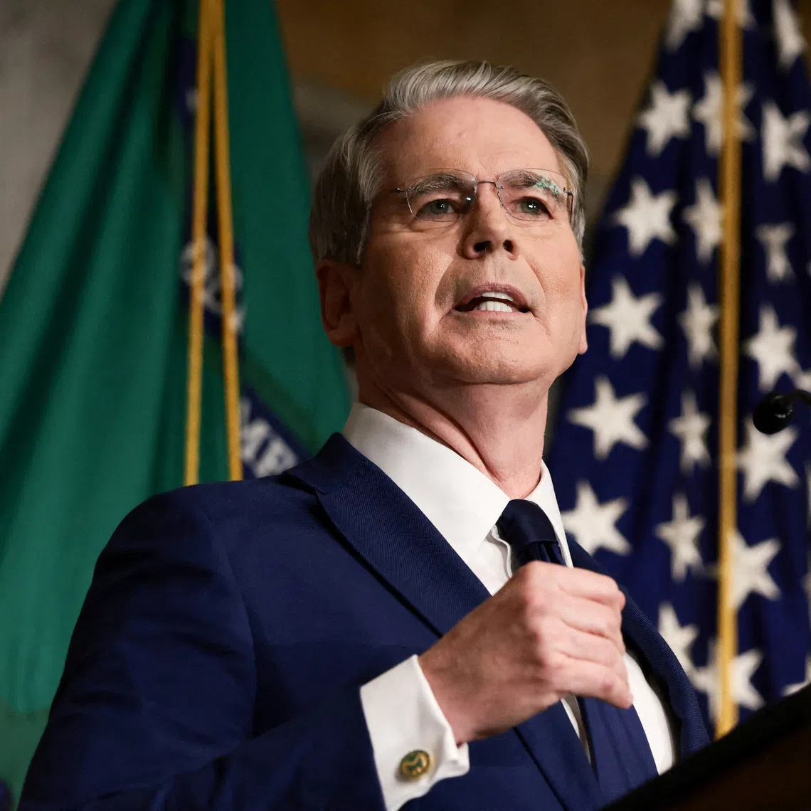 FILE PHOTO: U.S. Treasury Secretary Scott Bessent speaks during a press conference to outline further sanctions against Iran, at the Treasury Department in Washington, D.C., U.S., August 24, 2026. REUTERS/Evelyn Hockstein/File Photo