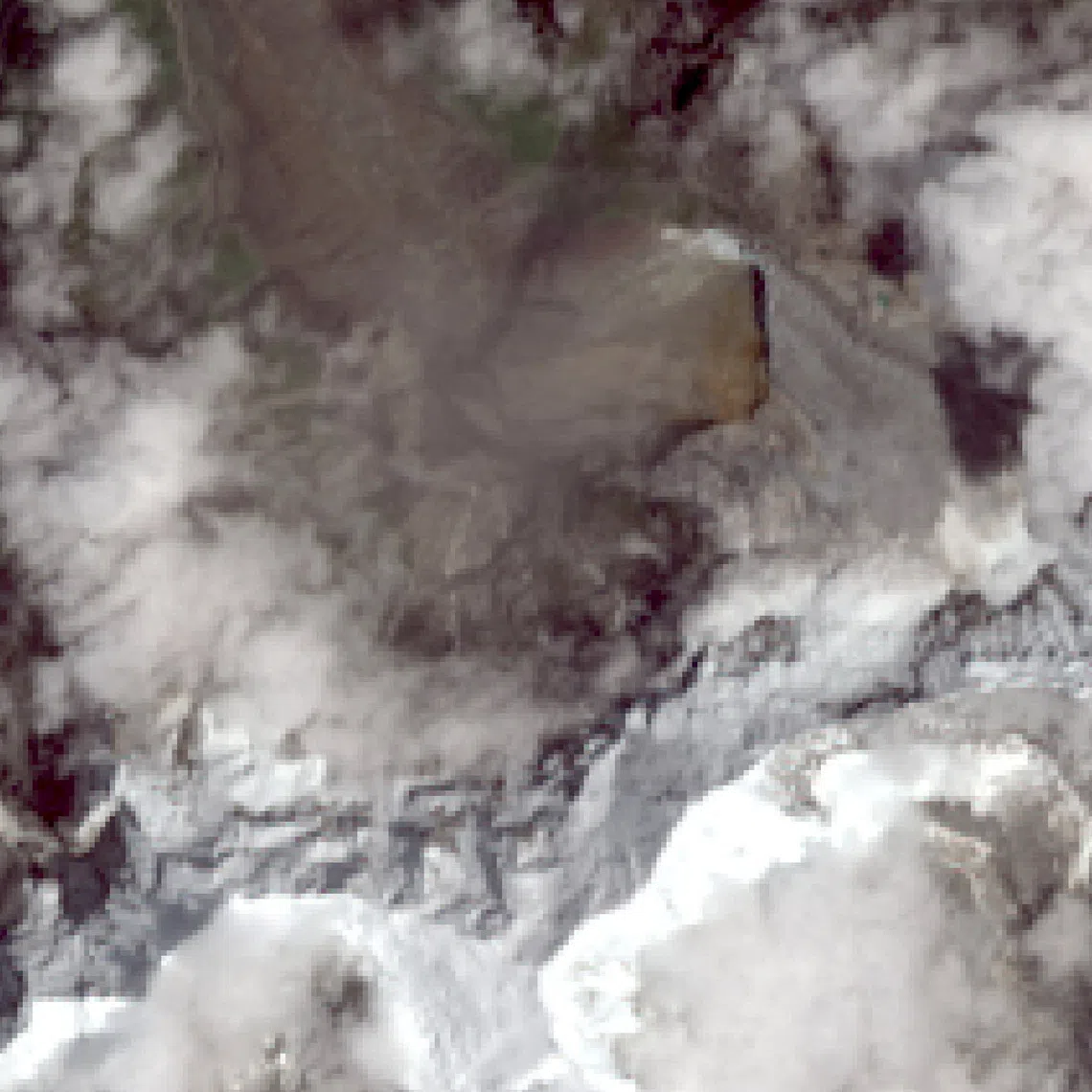 A satellite view shows collapsed glaciers that, according to an expert, may have triggered flash floods and a mudslide in Langtang, Nepal, August 26, 2026. USGS/Landsat 9/Handout via REUTERS