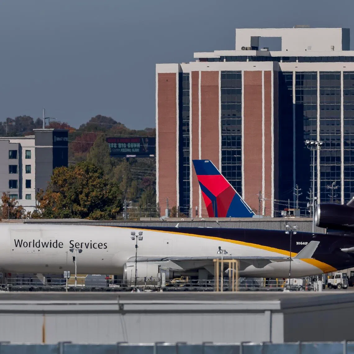 A United Parcel Service (UPS) MD11 cargo jet is parked at Hartsfield-Jackson Atlanta International Airport in Atlanta, Georgia, USA, on Nov 5, 2025.
