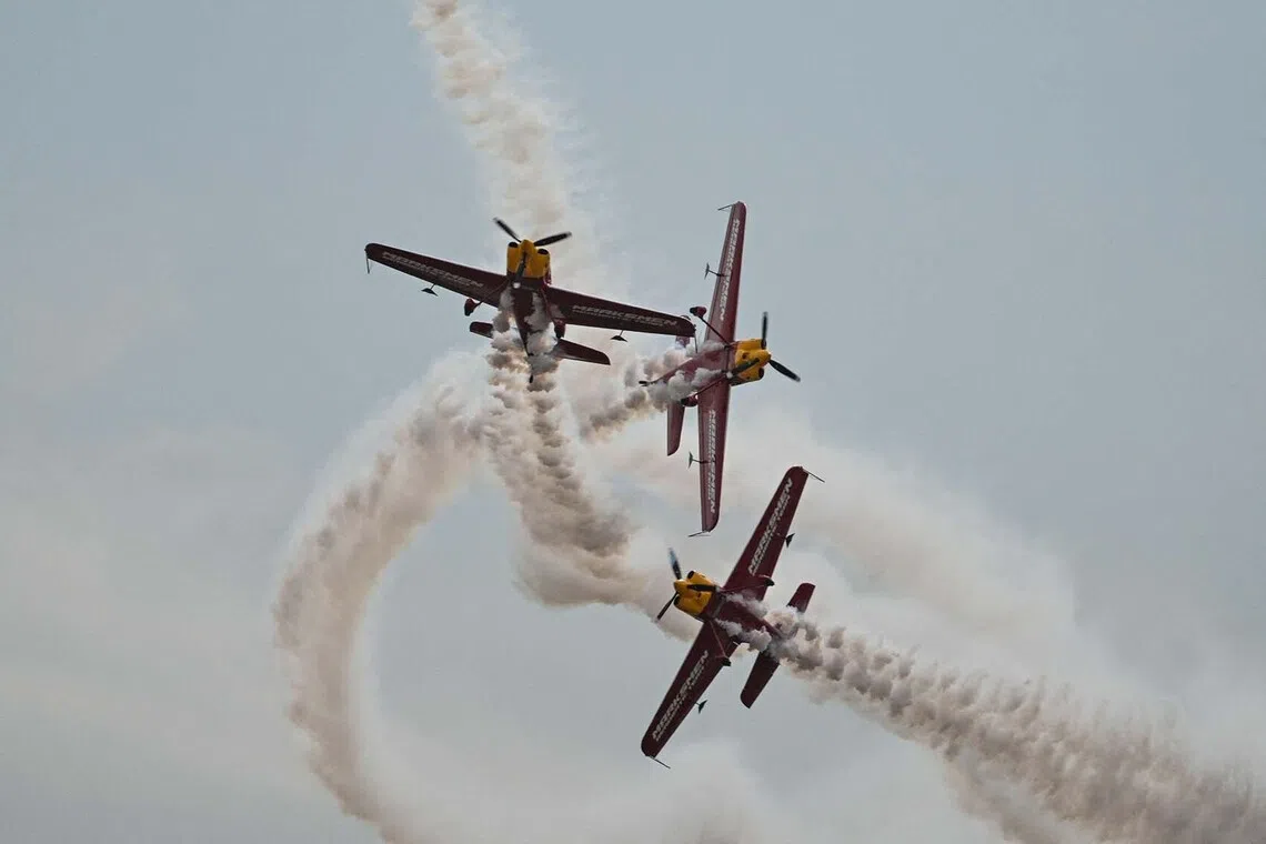 The Marksmen aerobatic team from South Africa performing during the Aero Asia 2025 in Zhuhai, southern China's Guangdong province on Nov 27, 2025. Aero Asia 2025 is an international aviation and aerospace exhibition that runs from Nov 27-30. 