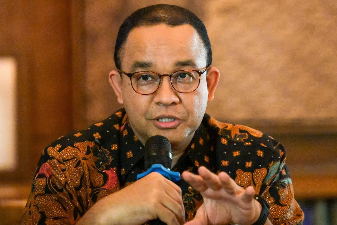 Indonesian presidential candidate Anies Baswedan answers questions from the foreign media at his residence in Jakarta on Aug 15, 2023.