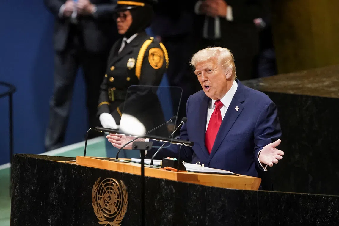 U.S. President Donald Trump's addresses the 80th United Nations General Assembly, in New York City, New York, U.S., September 23, 2025. REUTERS/Al Drago