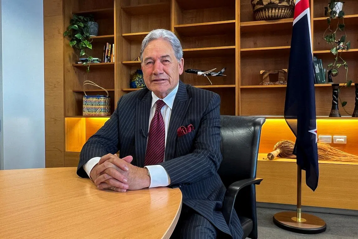 FILE PHOTO: New Zealand's Foreign Minister Winston Peters poses for a picture in Wellington, New Zealand January 31, 2024. REUTERS/Lucy Craymer/File Photo