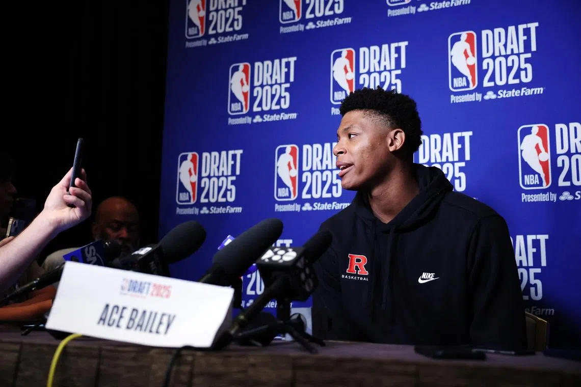 Ace Bailey speaks during a media availability session prior to the 2025 NBA Draft at Lotte New York Palace.