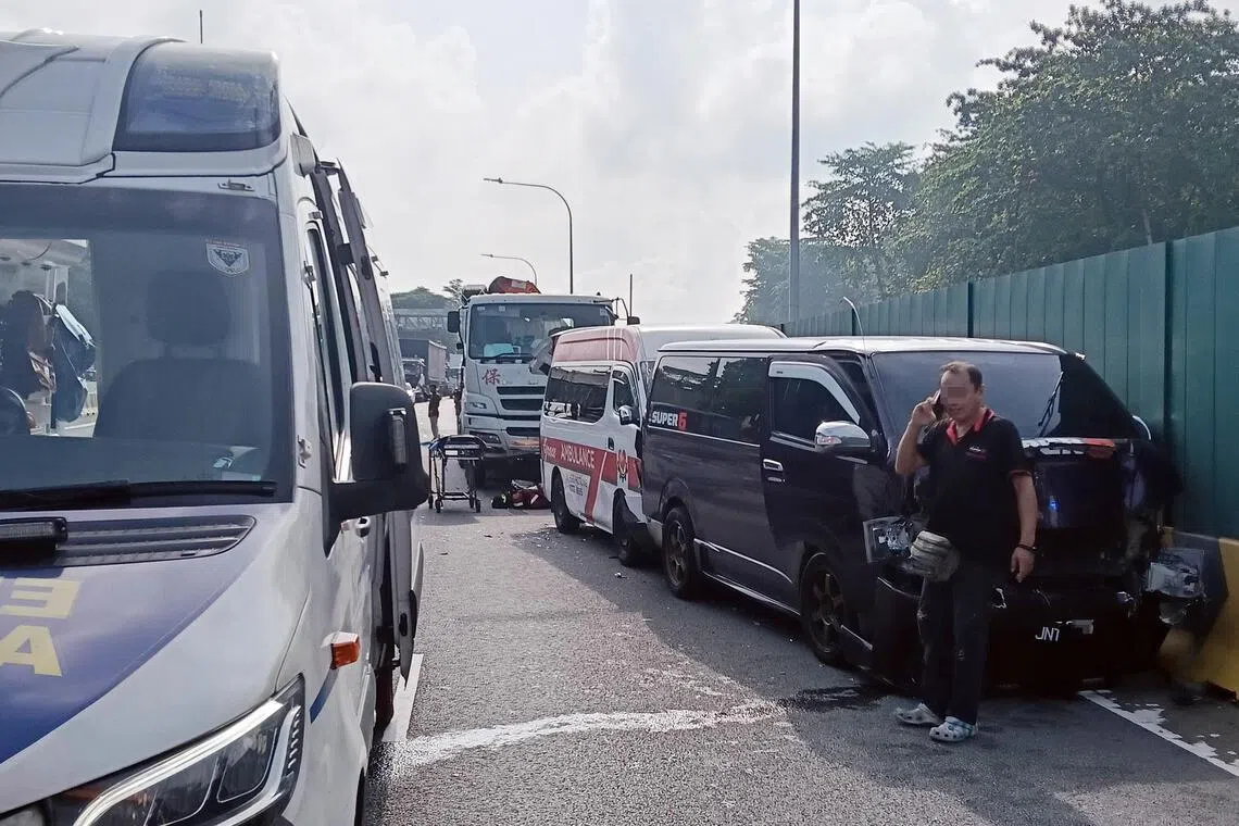 The accident involved a private ambulance, a lorry, a tipper truck and a van on the KJE towards the PIE after Sungei Tengah on April 29.
