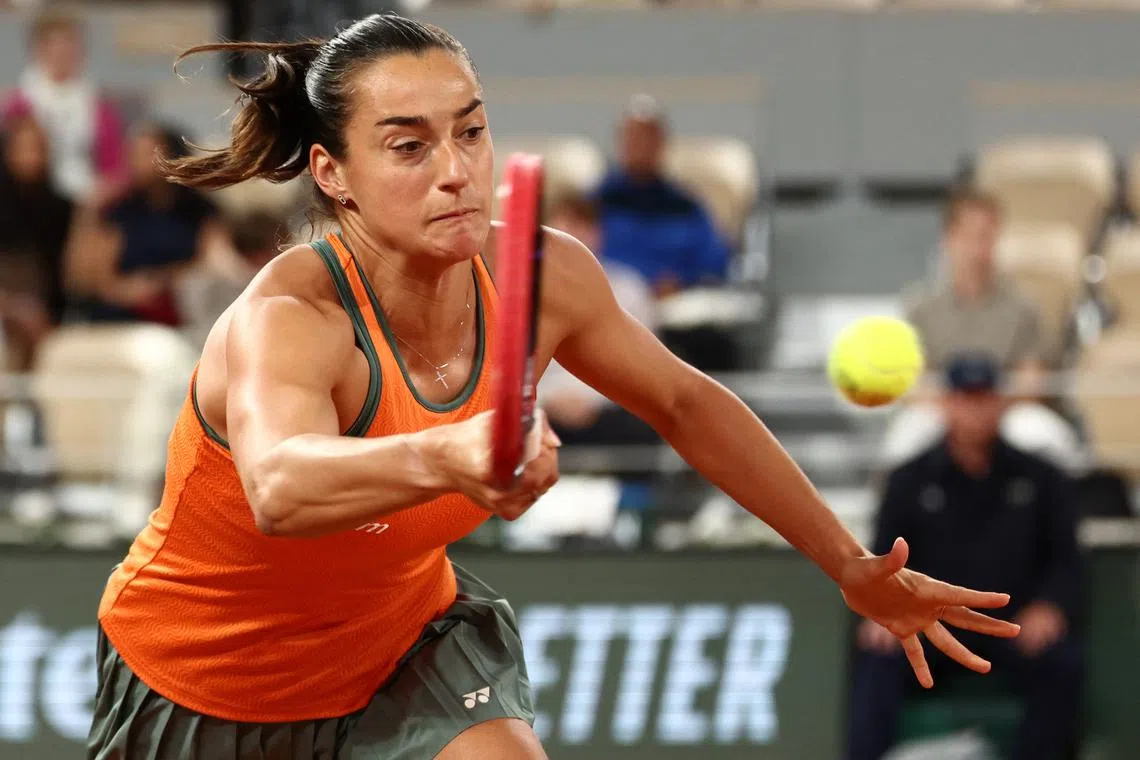 FILE PHOTO: Tennis - French Open - Roland Garros, Paris, France - May 29, 2024 France's Caroline Garcia in action during her second round match against Sofia Kenin of the U.S. REUTERS/Stephanie Lecocq/File Photo