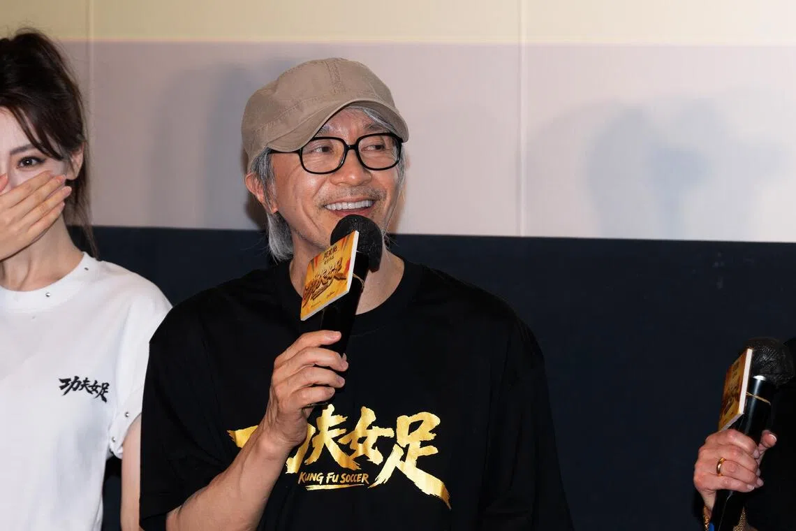 Film-maker Stephen Chow introduces his movie Kung Fu Soccer in Hong Kong on Aug 8.