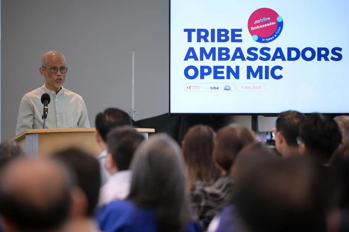 Minister for Social and Family Development, Masagos Zulkifli, at the Tribe Ambassadors programme's Open Mic Day on July 9, 2025.