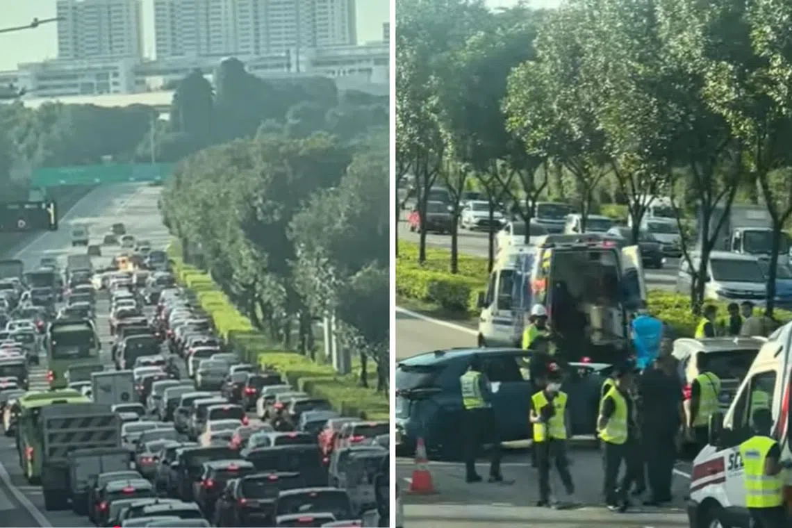 Traffic is seen slowing to a crawl as the crash scene blocks two right-most lanes of CTE on May 4.