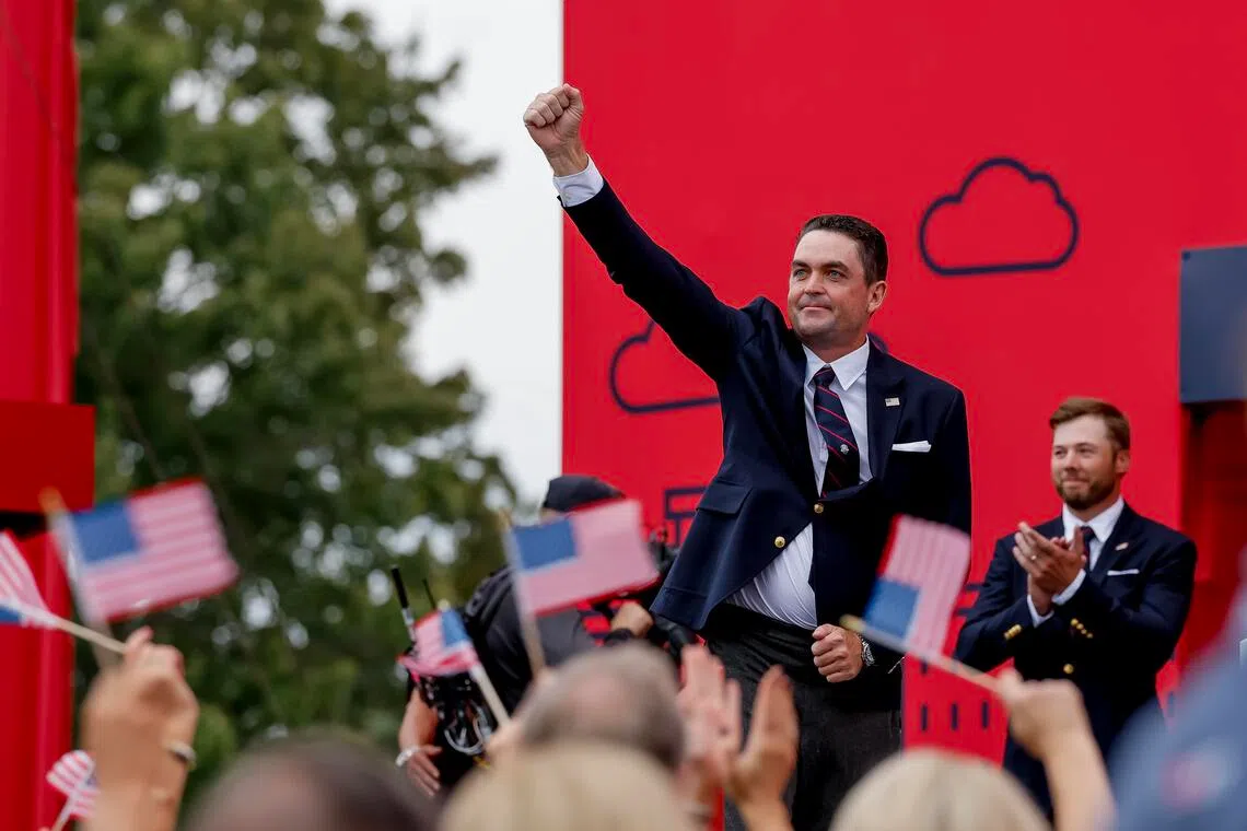 US captain Keegan Bradley leads out his team during the opening ceremony of the Ryder Cup.