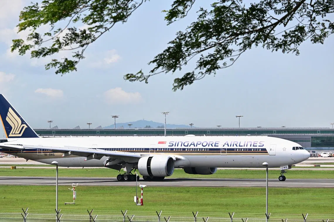 Generic photo of a Singapore Airlines plane at Changi Airport on July 3, 2025. Can be used for SIA airline, flight, aviation, tourism stories.