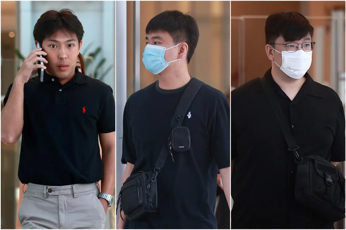 (From left) Lee Jun En Gilviz, Marcus Lau Yong Wei and Damien Chia Hwa Chuan are among six men who were speeding at the same time, on the same day, at up to double the speed limit on the CTE towards AYE.