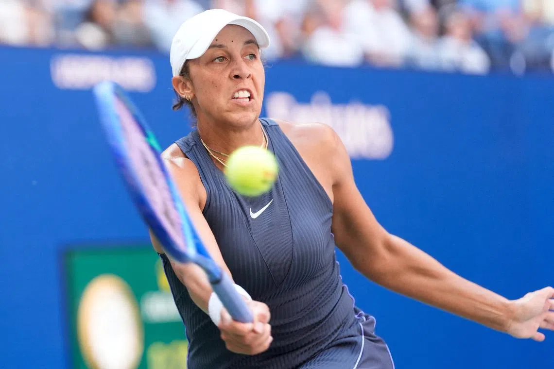 Aug 25, 2025; Flushing, NY, USA; Madison Keys (USA) hits to Renata Zarazua (MEX)(not pictured) on day two of the 2025 U.S. Open tennis tournament at the USTA Billie Jean King National Tennis Center. Mandatory Credit: Robert Deutsch-Imagn Images