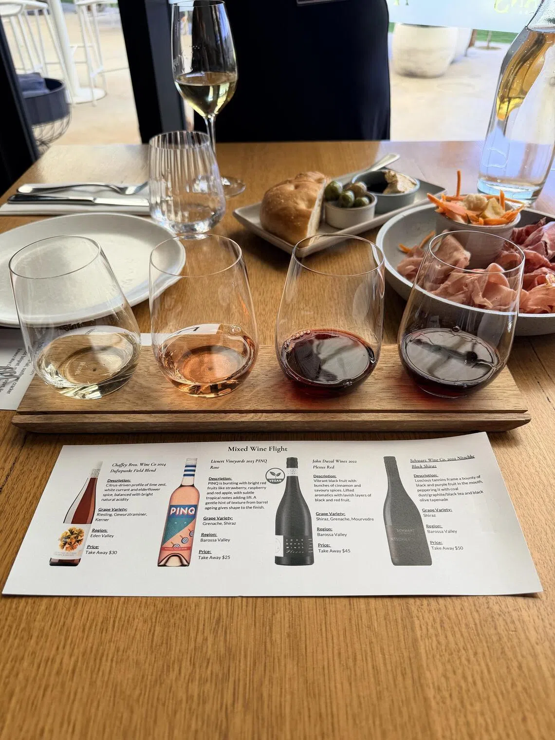 A tasting flight at Artisans of Barossa.