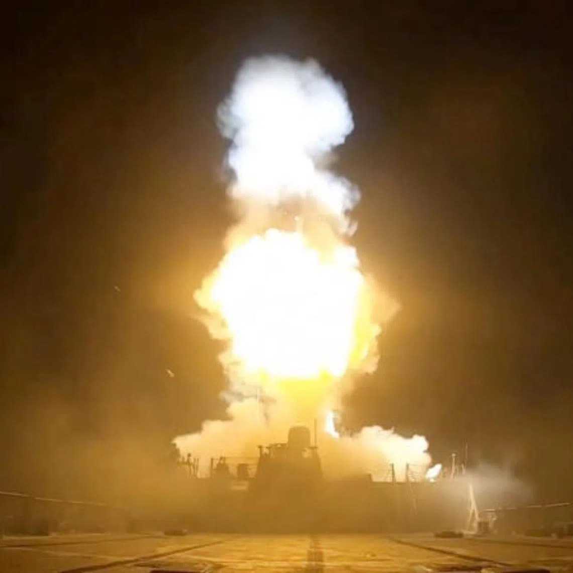 A projectile is fired during what the US Central Command said was a third round of strikes this week against Iran, seen in a screengrab taken from a handout video released on July 11, 2026.