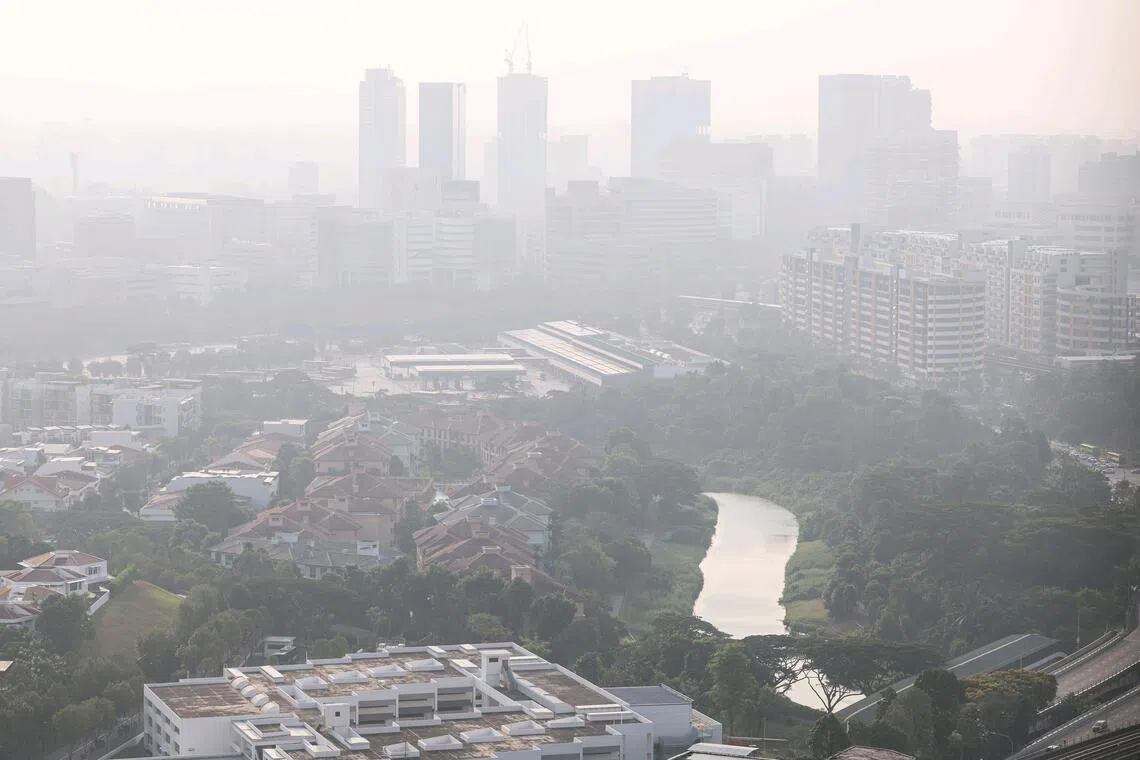 A view of the hazy Jurong East skyline on Aug 24.