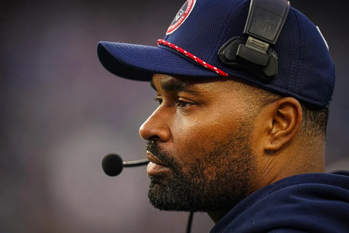 FILE PHOTO: Dec 28, 2024; Foxborough, Massachusetts, USA; New England Patriots head coach Jerod Mayo watches from the sideline as they take on the Los Angeles Chargers at Gillette Stadium. Mandatory Credit: David Butler II-Imagn Images/File photo