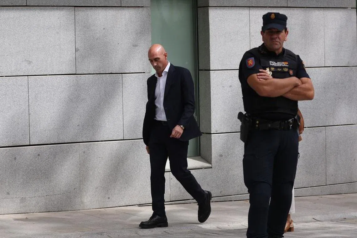 FILE PHOTO: Former president of the Royal Spanish Football Federation Luis Rubiales is pictured after leaving the high court in Madrid, Spain - September 15, 2023 REUTERS/Isabel Infantes/File Photo