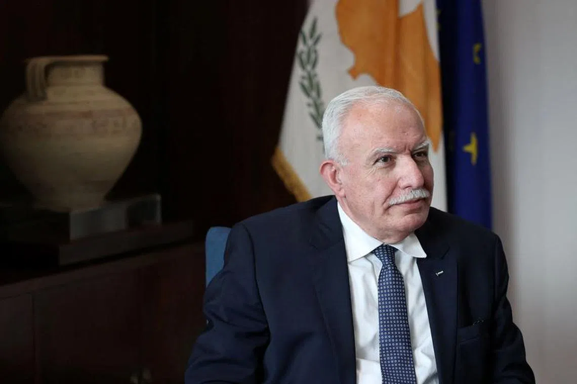 Foreign Minister of the Palestinian National Authority Riyad al-Maliki is seen during a meeting with Cyprus Foreign Minister Constantinos Kombos (not pictured) at the Foreign Ministry in Nicosia, Cyprus February 14, 2024. REUTERS/Yiannis Kourtoglou