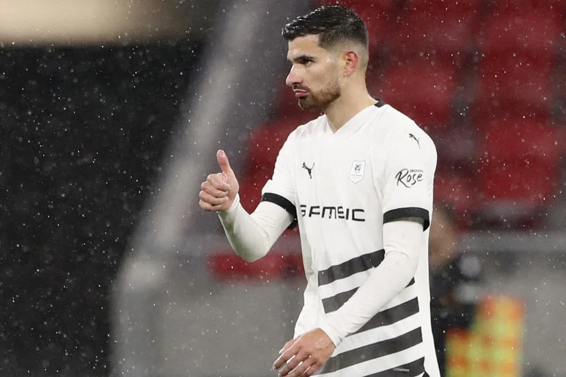 FILE PHOTO: Soccer Football - Europa League - Group F - Maccabi Haifa v Stade Rennes - Puskas Arena, Budapest, Hungary - November 30, 2023 Stade Rennes' Martin Terrier reacts REUTERS/Bernadett Szabo/File Photo